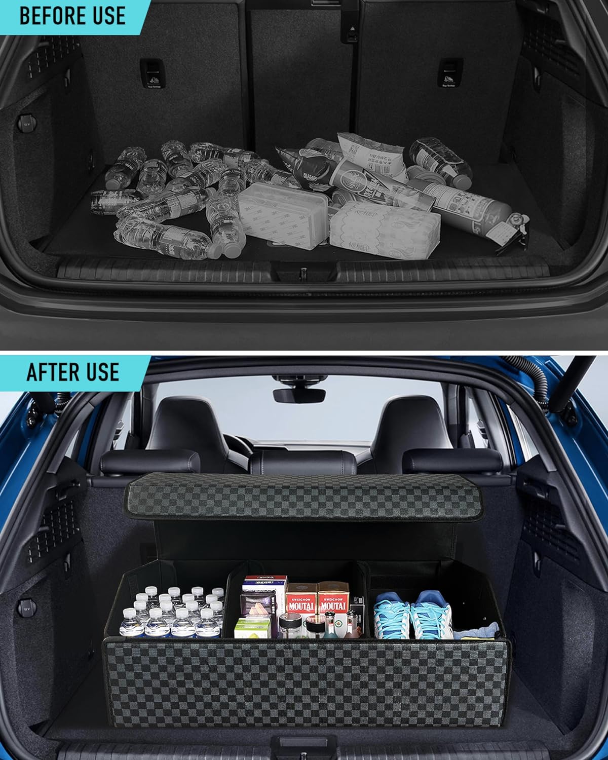 Fyzeoty Car Organizers for Trunk for Suv Sedan, Leather Storage Box,Magnetic Lid,Collapsible and Adjustable,16.5 inches