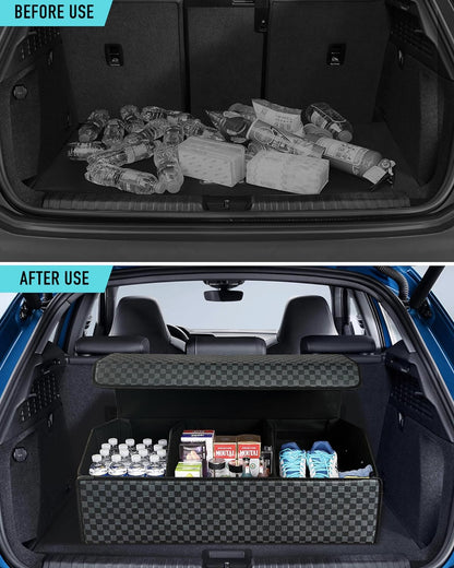 Fyzeoty Car Organizers for Trunk for Suv Sedan, Leather Storage Box,Magnetic Lid,Collapsible and Adjustable,16.5 inches