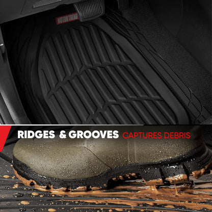 Motor Trend Original FlexTough Black Rubber Car Floor Mats with Cargo Liner - All Weather Automotive Floor Mats, Heavy Duty Trim to Fit Design, Odorless Floor Liners for Cars Truck Van SUV
