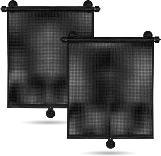 2 Pack Car Side Window Sun Shade - Retractable Car Roller Sunshadewith Reinforced Suction Cups, Drop Down UV Interior Sunshade, Stroller Window Sunshade (15" x 17")