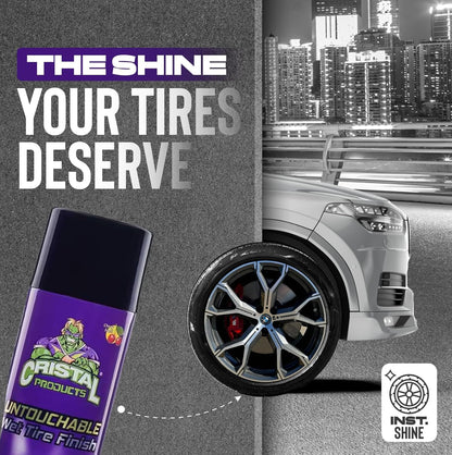 Cristal Products Untouchable Tire Shine Spray – Long-Lasting Wet Tire Finish for Deep Gloss & Protection – Waterproof Tire Shine, Easy Application, Premium Tire Cleaner Shine 8oz (1PK)