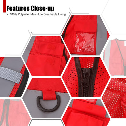 Safety Vest for Men Women Hi Vis Vest with Pockets Mesh High Visibility Vests Meets ANSI/ISEA Standards