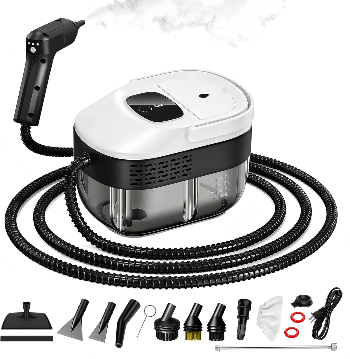Pressurized Handheld Steam Cleaner 2500W, 54oz Large-Capacity Steamer with 3-Level Adjustable Steam, 15s Heat-Up & 15Pcs Accessories – for Car, Tile, Grout, Couch, Floor, Bed, Dirt, Furniture