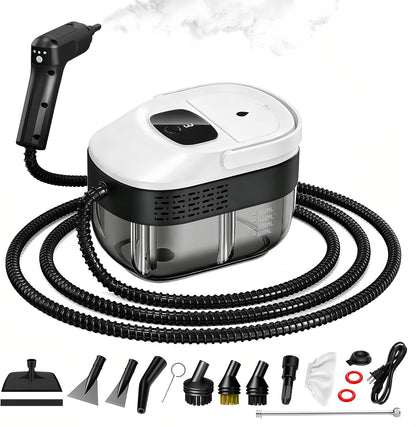 Pressurized Handheld Steam Cleaner 2500W, 54oz Large-Capacity Steamer with 3-Level Adjustable Steam, 15s Heat-Up & 15Pcs Accessories – for Car, Tile, Grout, Couch, Floor, Bed, Dirt, Furniture