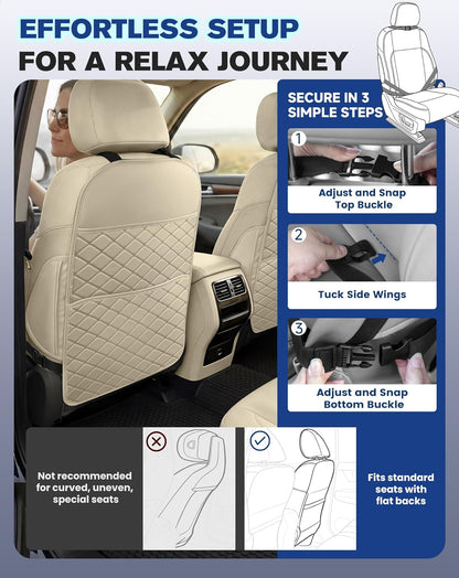 Seat Back Protectors for Kids, Car Kick Mats for Back of Front Seats with Large Pocket Organizer, Waterproof, Protects Against Dirt, Scuffs & Scratches, Fits Most Vehicles, 2PCS (Black)