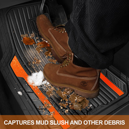 CAR PASS Heavy Duty Rubber Car Mats Metallic, Aluminum Film All Weather Floor Mats Waterproof Universal Trim to Fit Automotive SUV Sedan Van 4 Piece Anodized Deep Dish Two-Tone Sporty Black Red Chrome