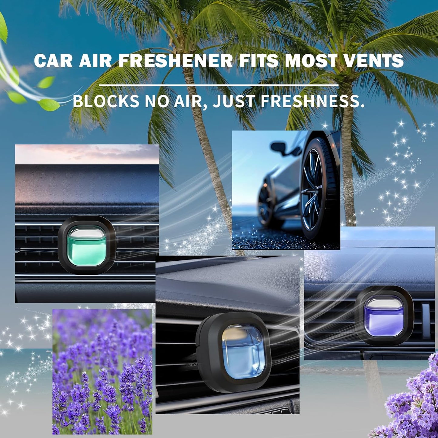 SCENTORINI Car Air Freshener Vent Clips, 3 Vent Clips &12 Refills, New Car, Lavender, Sea Breeze Scent, Auto Fresheners for Men Women, Long Lasting Automotive Air Fresheners for Car Odor Eliminator