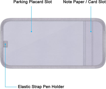 Handicap Placard Holder for Auto, Wisdompro Disabled Parking Permit Sign Protector for Car Sun Visor with Note Paper Slot, Pen Holder and Elastic Strap - Black