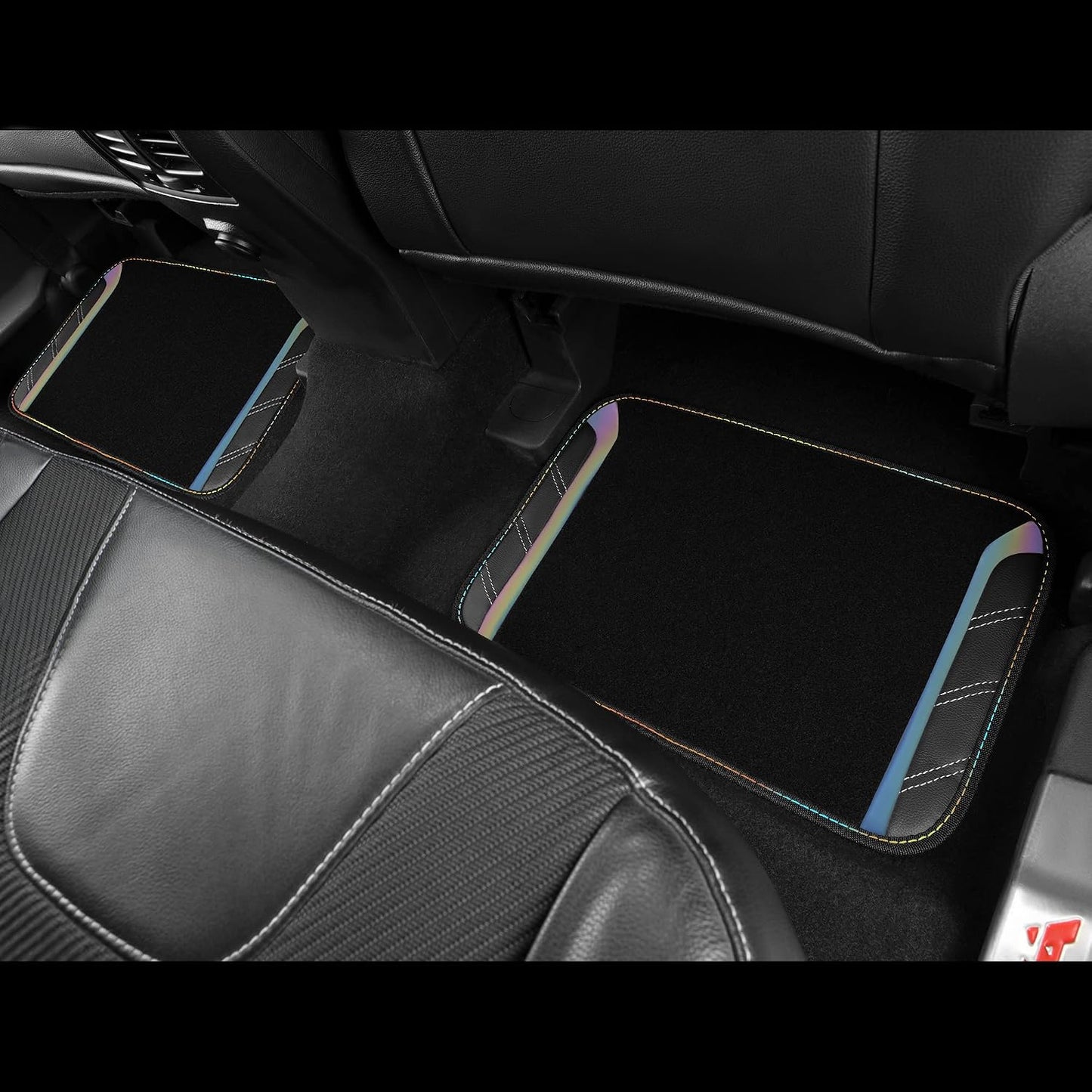 CAR PASS Air Mesh Leather Car Seat Covers Full Set, Waterproof Car Floor Mats, Sporty Steering Wheel Cover 14.5-15in, Universal Fits for 95% Cars Truck SUV (Black and Blue)