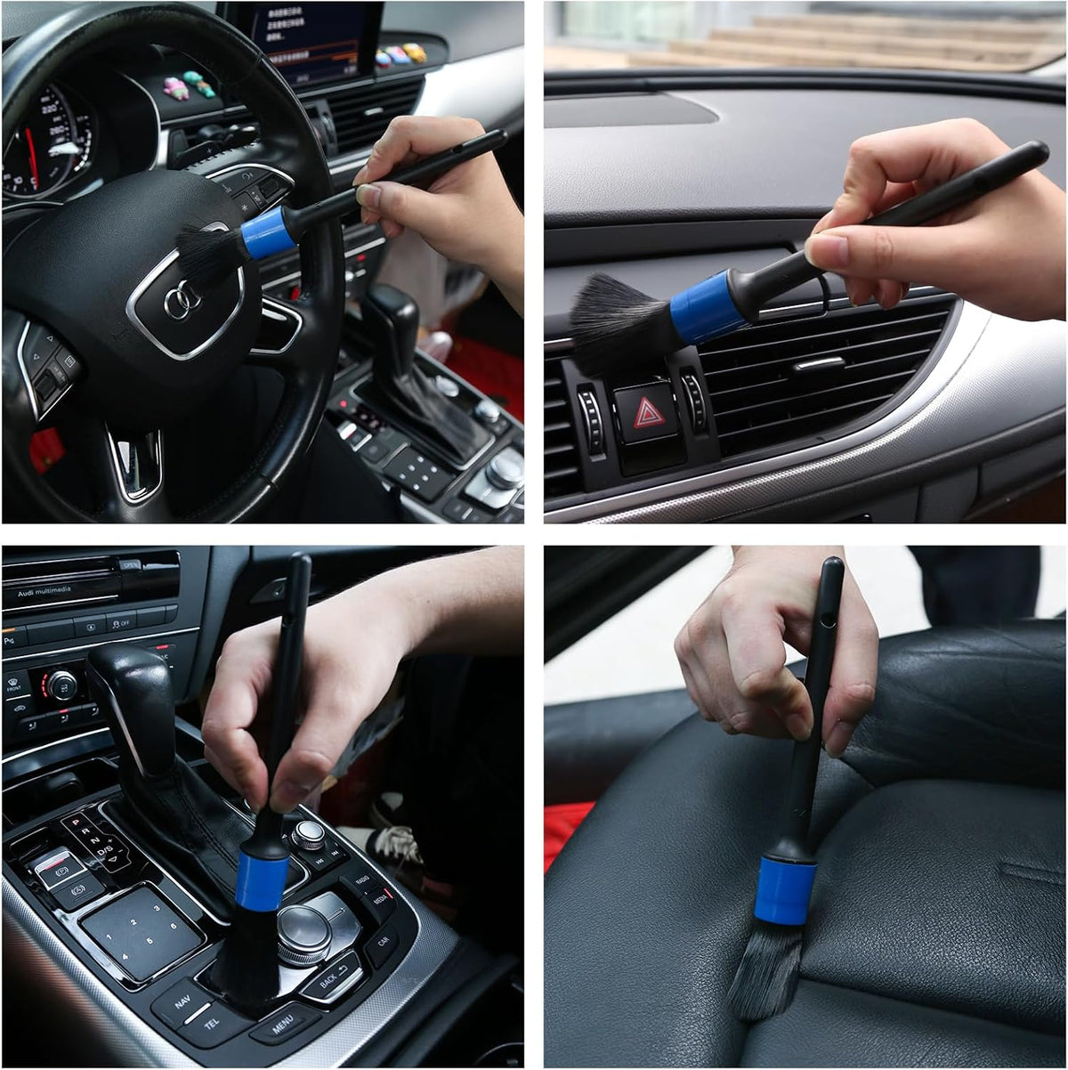 HMPLL 10pcs Auto Car Detailing Brush Set Car Interior Cleaning Kit Includes 5 Boar Hair Detail Brush,3 Wire Brush, 2 Air Vent Brush for Cleaning Car Interior Exterior, Dashboard Engines Leather Wheel