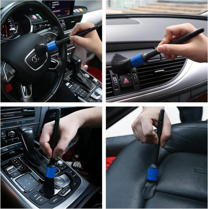 HMPLL 10pcs Auto Car Detailing Brush Set Car Interior Cleaning Kit Includes 5 Boar Hair Detail Brush,3 Wire Brush, 2 Air Vent Brush for Cleaning Car Interior Exterior, Dashboard Engines Leather Wheel