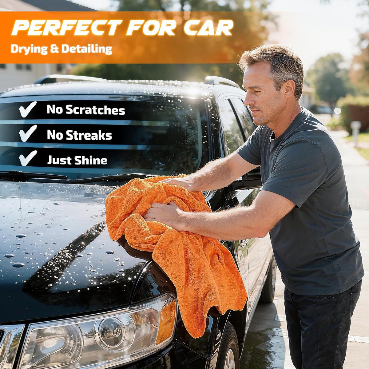 SMINDER 2-Pack 1200 GSM Car Drying Towels – Microfiber Towels for Cars (36" x 24"), Ultra-Absorbent, Streak-Free, Scratch-Free, No Water Spots, Double-Twist Pile & Edgeless Design