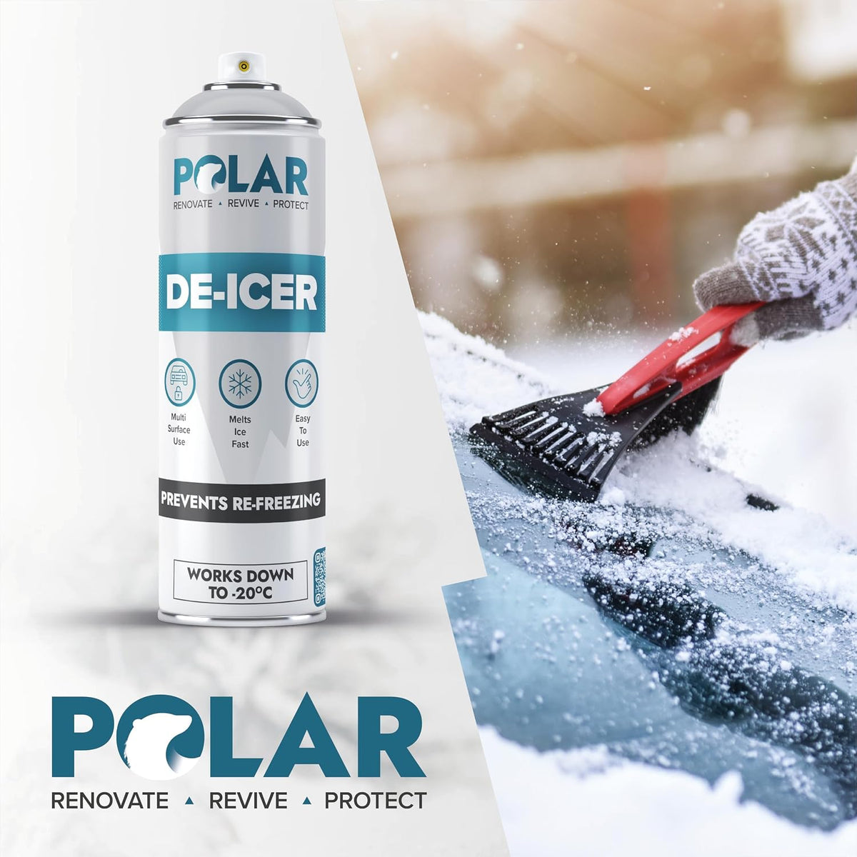 Polar De-Icer Spray for Car Windshield - 2 x 17 Fl Oz | Fast-Acting & Stops Re-Freezing | Instantly Melts Ice and Frost at −4°F | Spray Deicer for Car Windscreens, Mirrors, Headlights, Locks & Gates