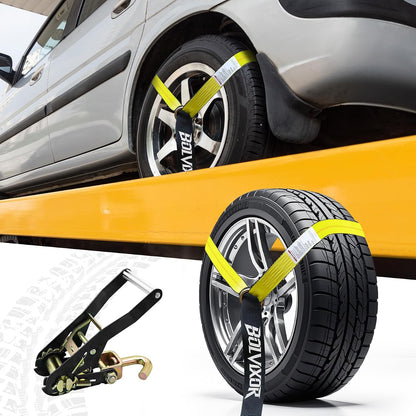 4 Pack Car Tie Down Straps for Trailers 2" x 96" - 9900LBS Break Strength - Tire Ratchet Straps with J Finger Hooks for Hauling UTV, SUV, Truck, Any Cars