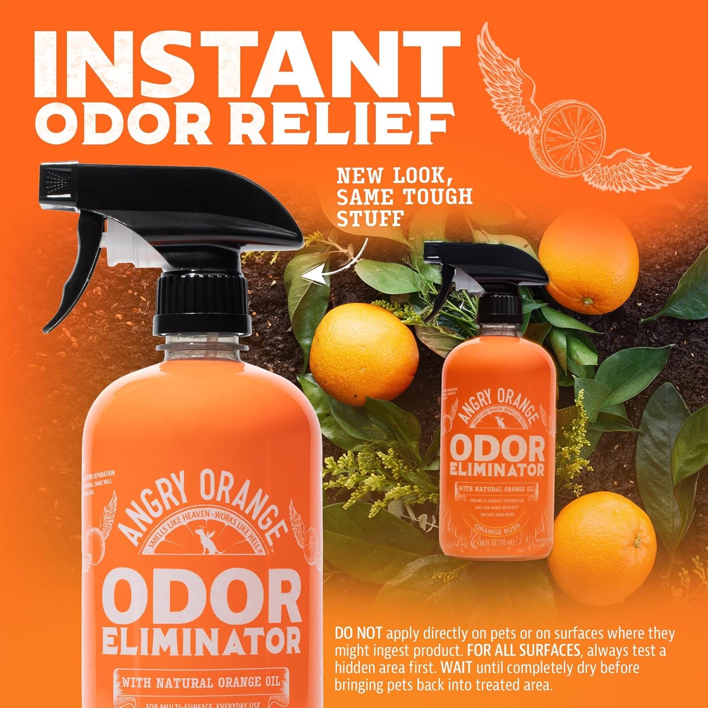 ANGRY ORANGE Pet Odor Eliminator for Dog and Cat Urine, Carpet Stains, and Strong Smells – NEW Orange Rush Scent – Citrus Cleaner with Natural Orange Oil – 24 oz