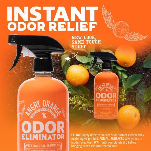 ANGRY ORANGE Pet Odor Eliminator for Dog and Cat Urine, Carpet Stains, and Strong Smells – NEW Orange Rush Scent – Citrus Cleaner with Natural Orange Oil – 24 oz