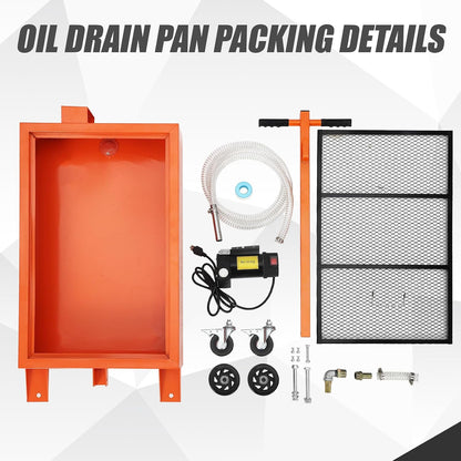 20 Gallon Manual Oil Drain Pan,Low Profile Oil Drain Pan with 110V Electric Pump,76L Oil Change Pan with 8.2ft Hose & Folding Handle, Rolling Oil Drain Cart for Car, SUV, Trucks Oil Draining