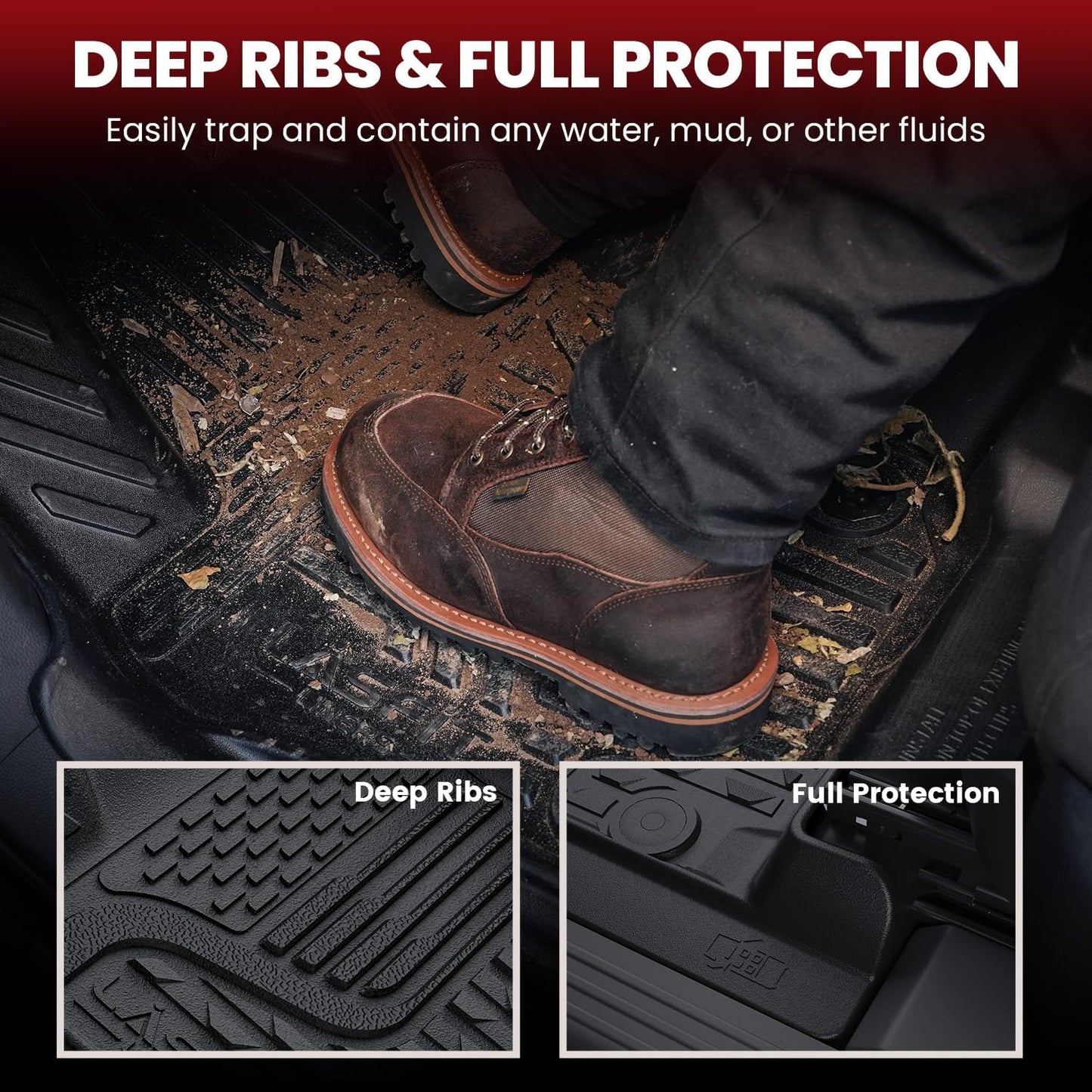 LASFIT Floor Mats for 2019-2025 2026 Ram 2500/3500 Crew Cab Bucket Seat for Carpet & Vinyl Floor (NOT fit Model with PTO Kit), All Weather TPE Custom Fit Car Mats Floor Liners 1st & 2nd Row, Black