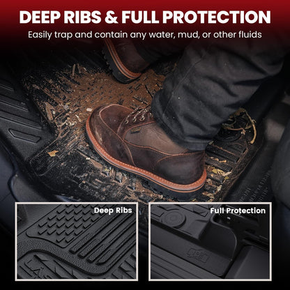 LASFIT Floor Mats for 2019-2025 2026 Ram 2500/3500 Crew Cab Bucket Seat for Carpet & Vinyl Floor (NOT fit Model with PTO Kit), All Weather TPE Custom Fit Car Mats Floor Liners 1st & 2nd Row, Black