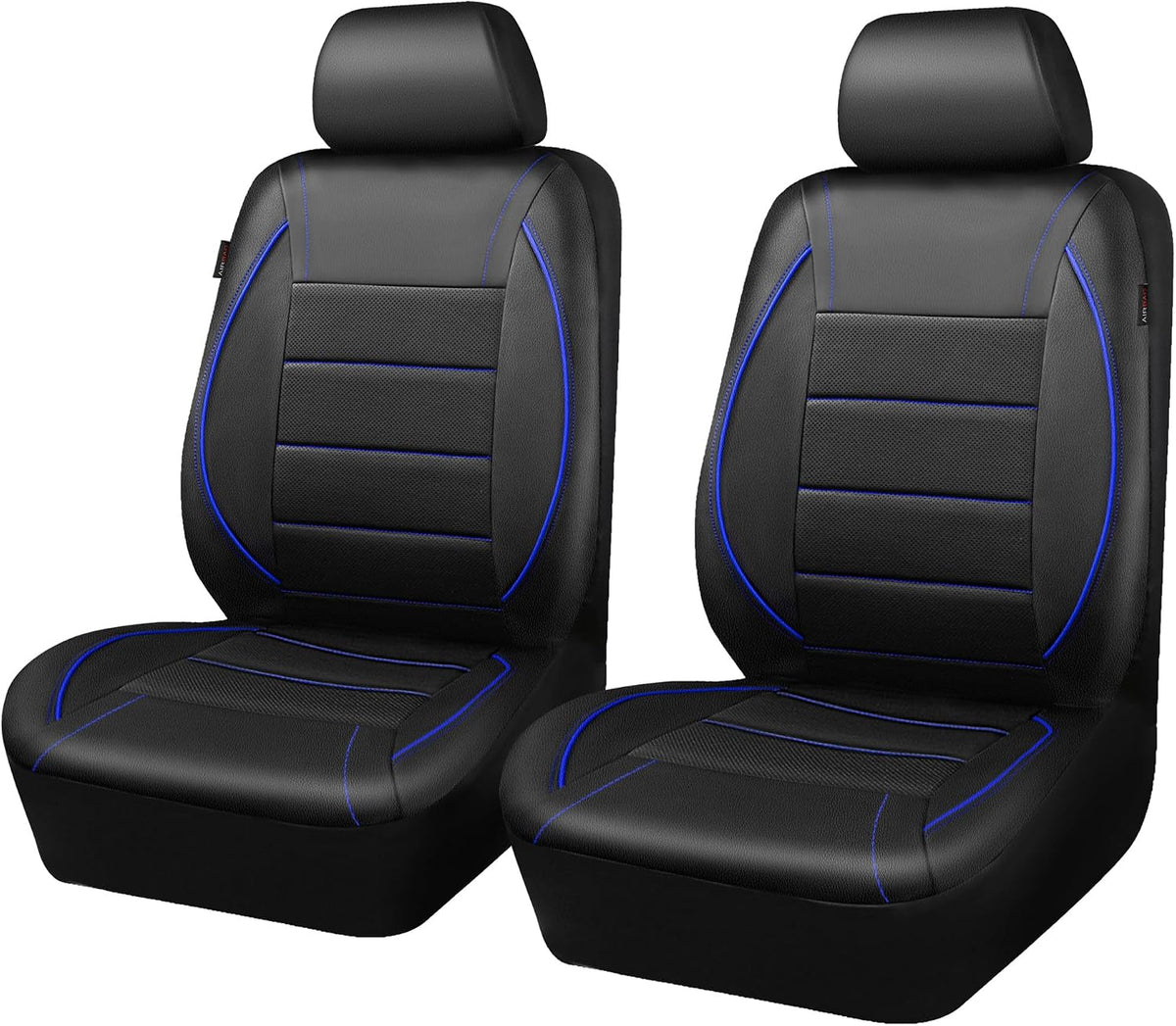 CAR PASS Universal FIT Piping Leather Two Front Seat Covers, Waterproof Faux Leather for SUV Sedan Van Truck, Airbag Compatible,Reserved Opening Holes for Headrest Covers. (Black red)
