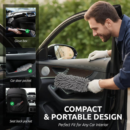 Car Duster Interior by TAKAVU, 360° Microfiber Fingers, Unbreakable Comfort Handle, Lint and Scratch Free, Include Microfiber Towel, for Car & Home Use, The Best Auto Accessories Gray
