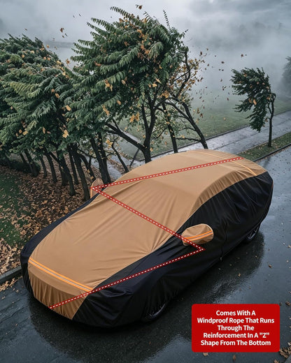 Car Cover Waterproof All Weather,6 Layers Car Covers for Automobiles, Full Exterior Cover with Zipper, Outdoor Car Cover Sun UV Rain Snow Wind Protection, Fit for 185"(185*70*59 inch)Sedan