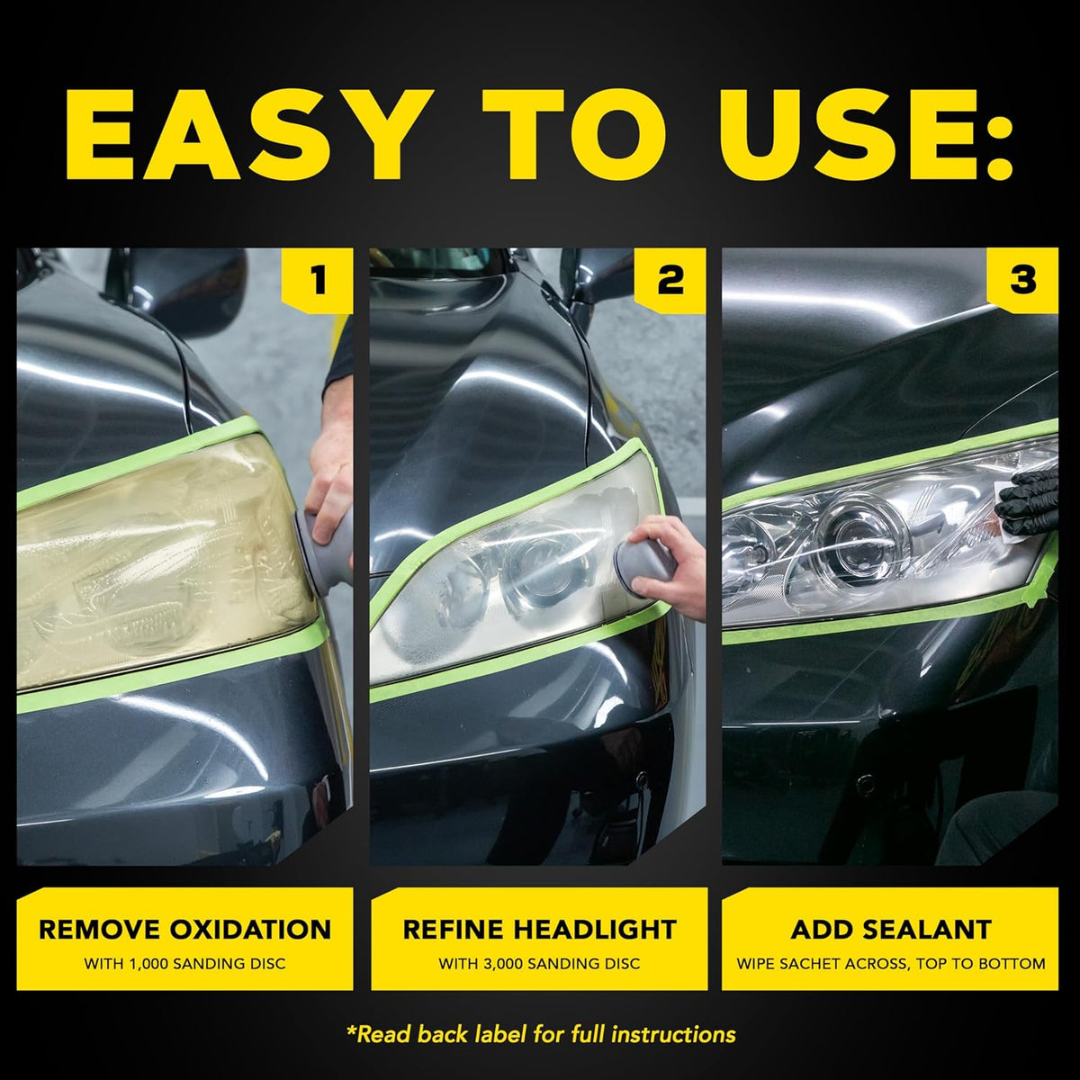 Meguiar's Two Step Car Headlight Restoration Kit, Headlight Cleaner Restores Clear Car Plastic and Protects from Re-Oxidation, Includes Coating and Cleaning Solution - 4 Count (1 Pack)