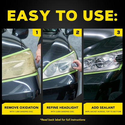 Meguiar's Two Step Car Headlight Restoration Kit, Headlight Cleaner Restores Clear Car Plastic and Protects from Re-Oxidation, Includes Coating and Cleaning Solution - 4 Count (1 Pack)
