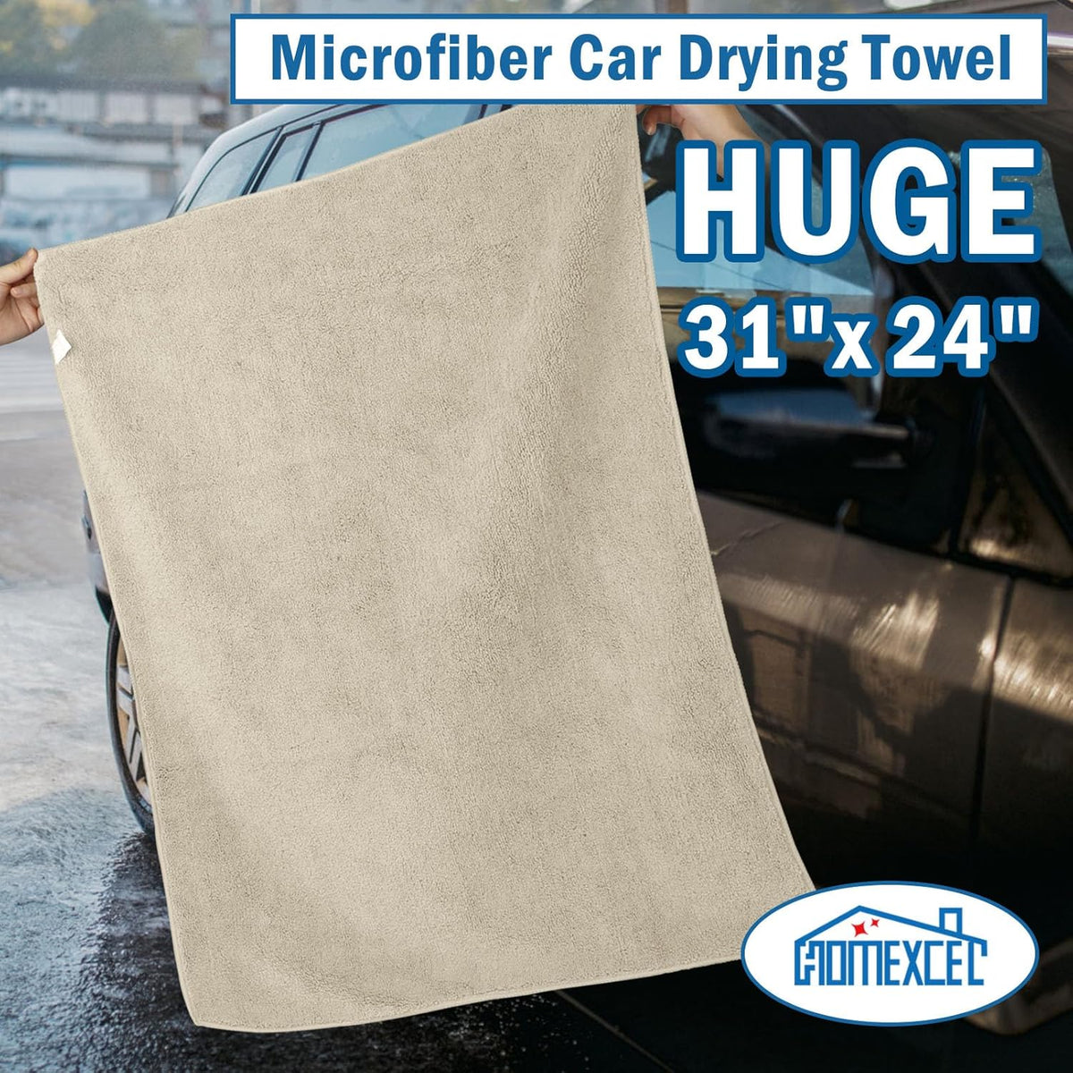 HOMEXCEL Professional Large Microfiber Car Drying Towels 2 Pack, Lint Free, Scratch Free, Highly Absorbent Drying Towel for Cars, SUVs, RVs, Trucks, and Boats,31" x 24",Grey