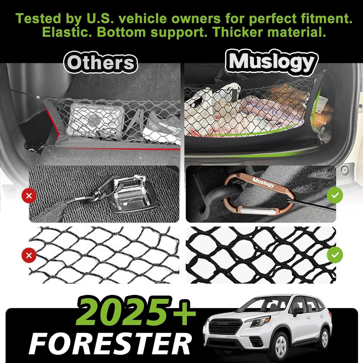 Muslogy Truck Bed Cargo Net Trunk Netting Compatible with 2023-2025 2026 Honda CR-V Accessories, Pickup Cargo Organizer SUV Sedan Storage Net w/Heavy Duty Carabiners - Colors B