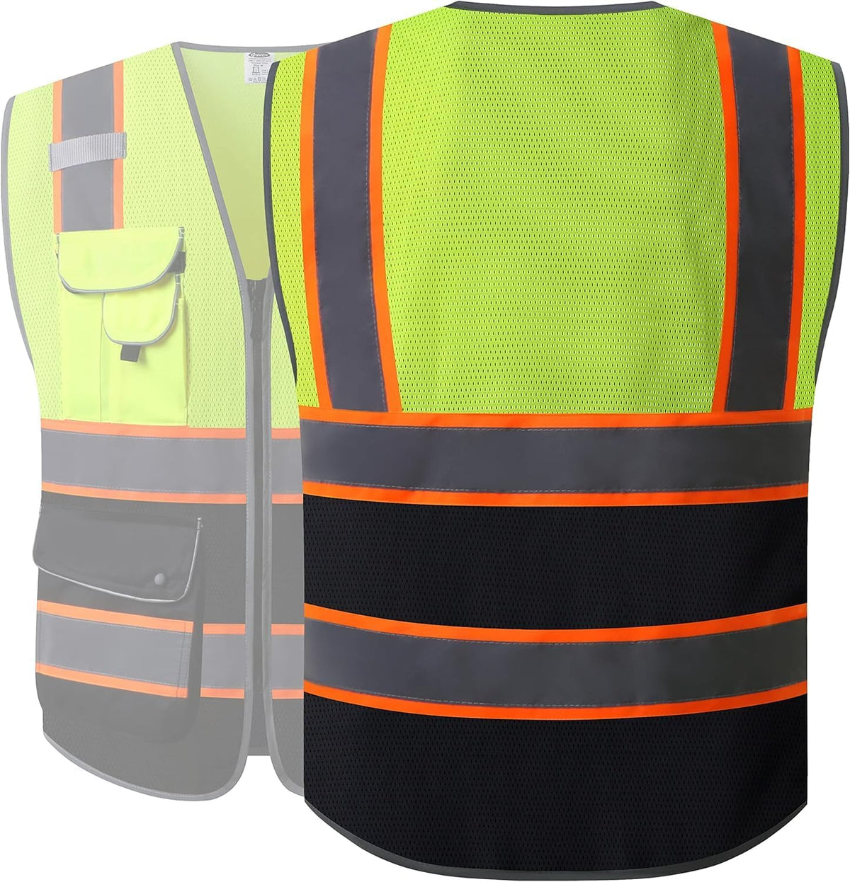 JKSafety 9 Pockets Class 2 High Visibility Zipper Front Safety Vest With Reflective Strips,Meets ANSI/ISEA Standard (Large, 150-Yellow) - Colors B