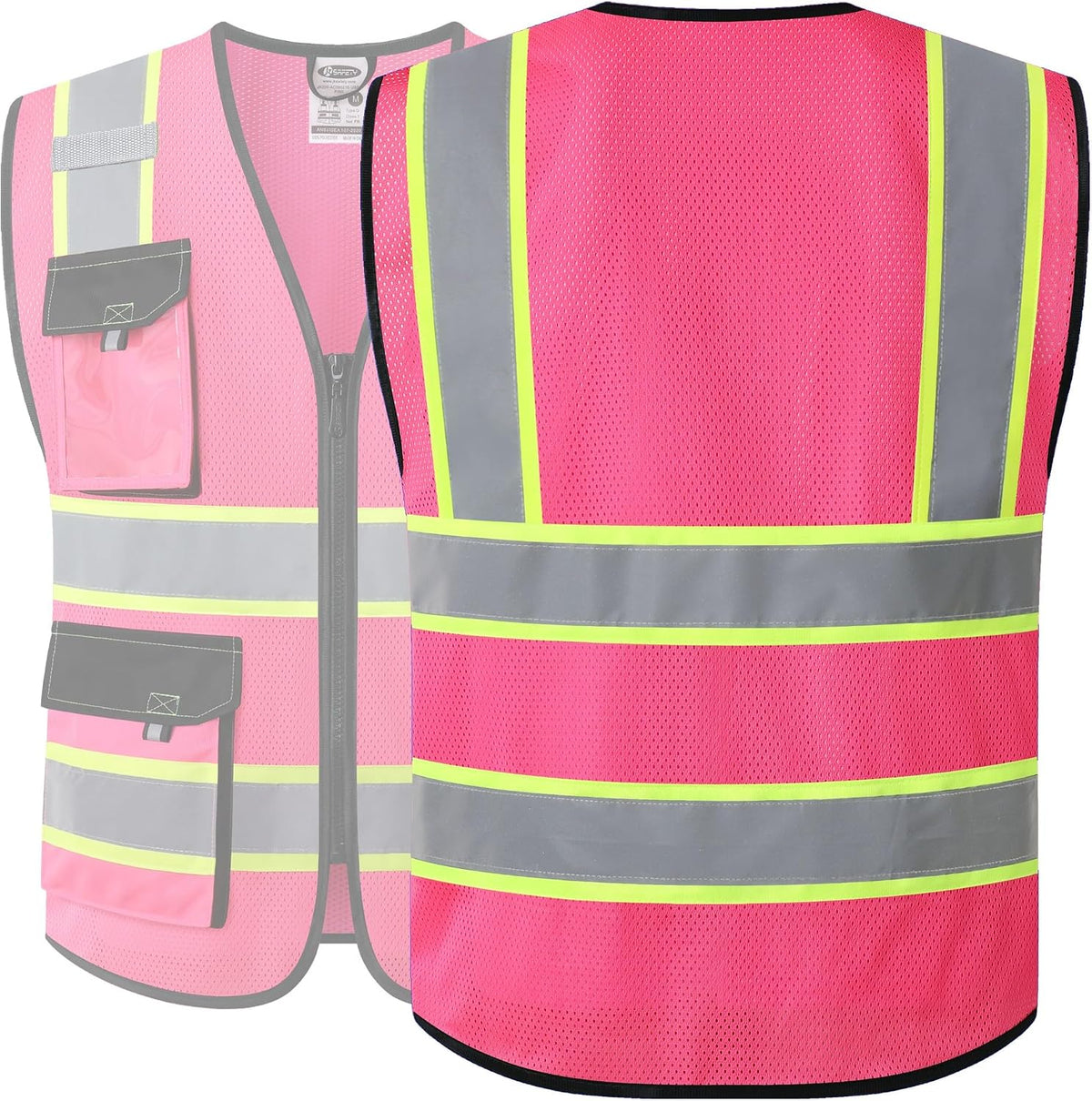 JKSafety Hi Vis Reflective Safety Vests for Men Women High Visibility Vest with Pockets Mesh Fabric Construction Safety Apparel Neon Vest for Work (220-Black L)