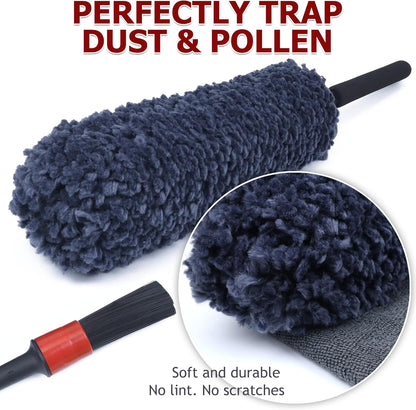 Car Duster Interior by TAKAVU, 360° Microfiber Fingers, Unbreakable Comfort Handle, Lint and Scratch Free, Include Microfiber Towel, for Car & Home Use, The Best Auto Accessories Gray