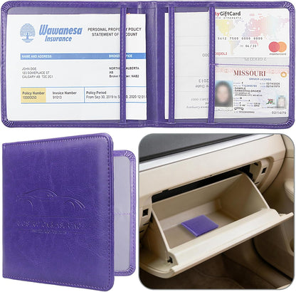 Car Registration and Insurance Holder, Premium Pu Leather Vehicle Glove Box Organizer - for Driver License, Cards & Essential Documents (L-Orange)