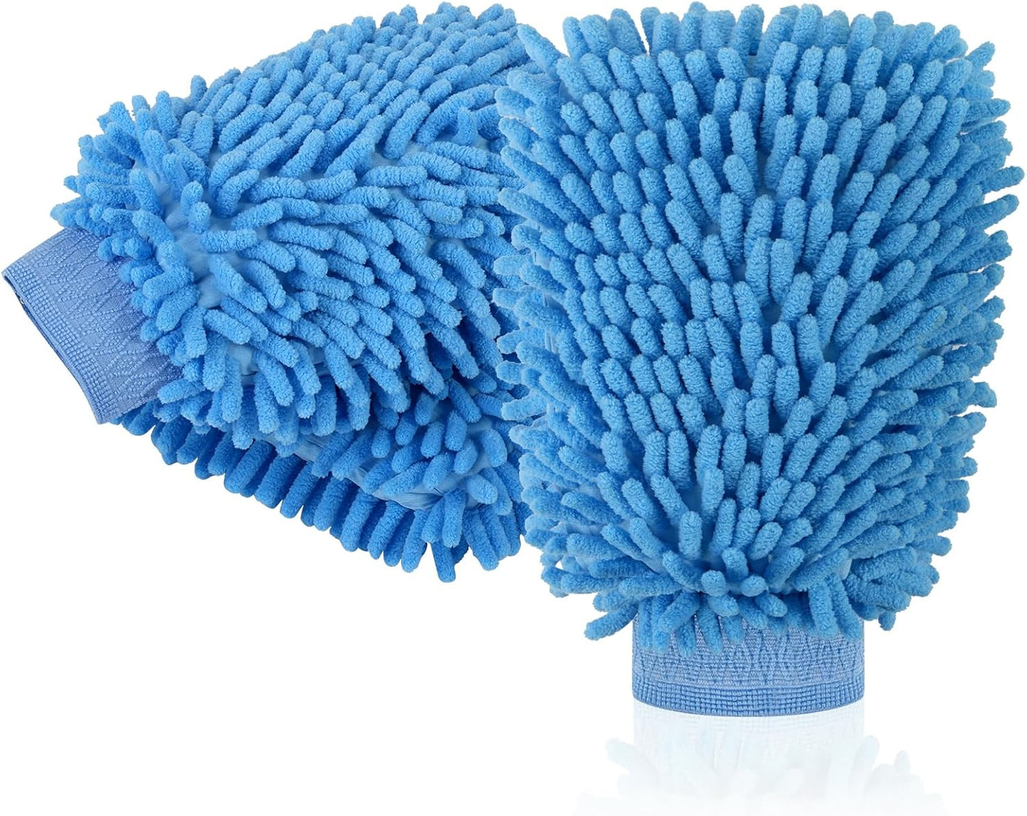 3 Pack Chenille Microfiber Car Wash Mitt, 7" x 9.6" Car Washing Mitts, Home Dusting Gloves, Scratch Free Lint-Free, Highly Absorbent, Double Sided, for Cleaning Detailing Polish (Green)