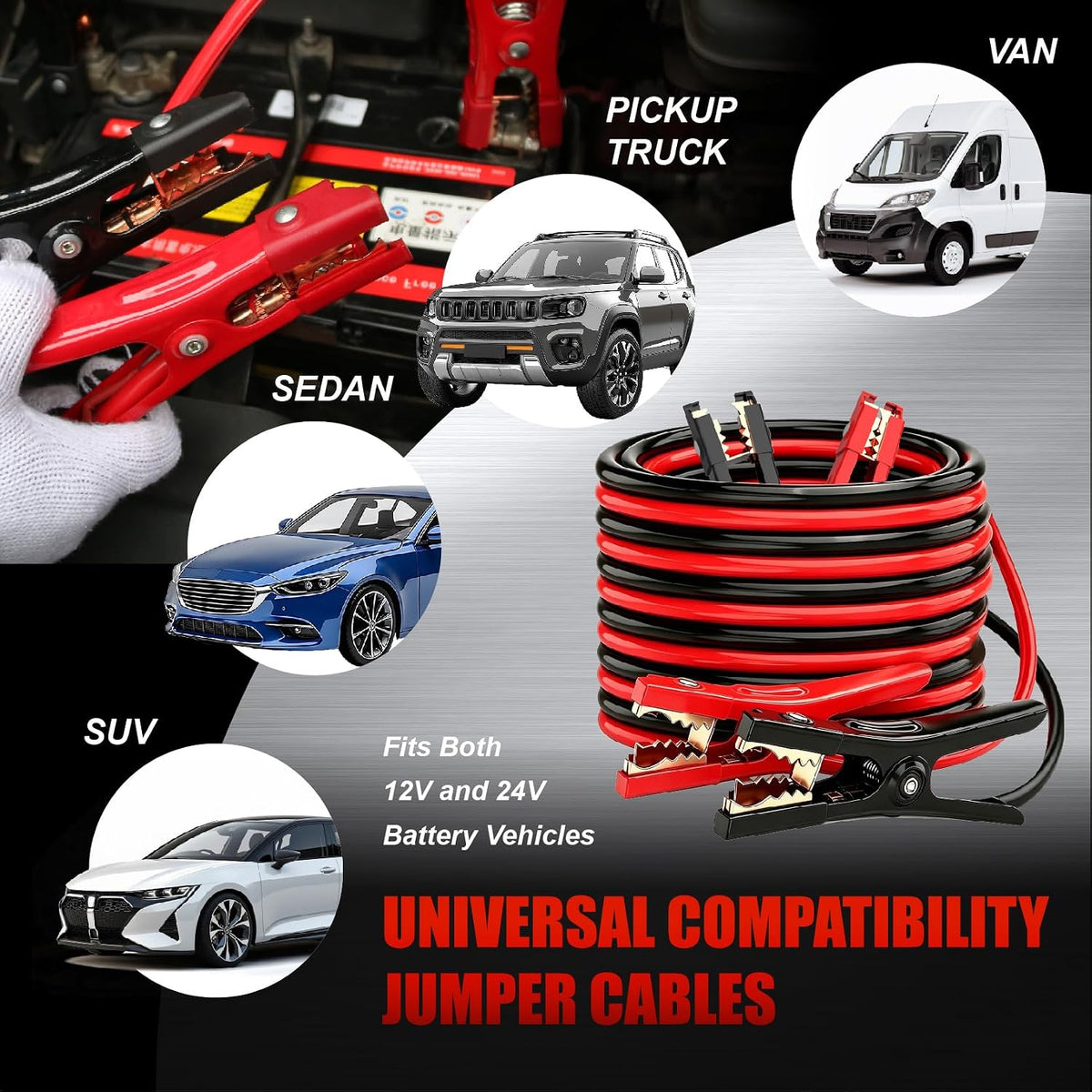 Jumper Cables for Car,8 Gauge 12 Feet Heavy Duty Booster Cable,Quick Connect Automotive Wires with Alligator Clamps,Carrying Bag for Cars Trucks