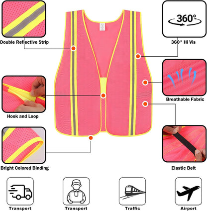 High Visibility Reflective Safety Vest for Men Women Class 2 Hi Vis Mesh Fabric Safety Work Jacket with Elastic Band
