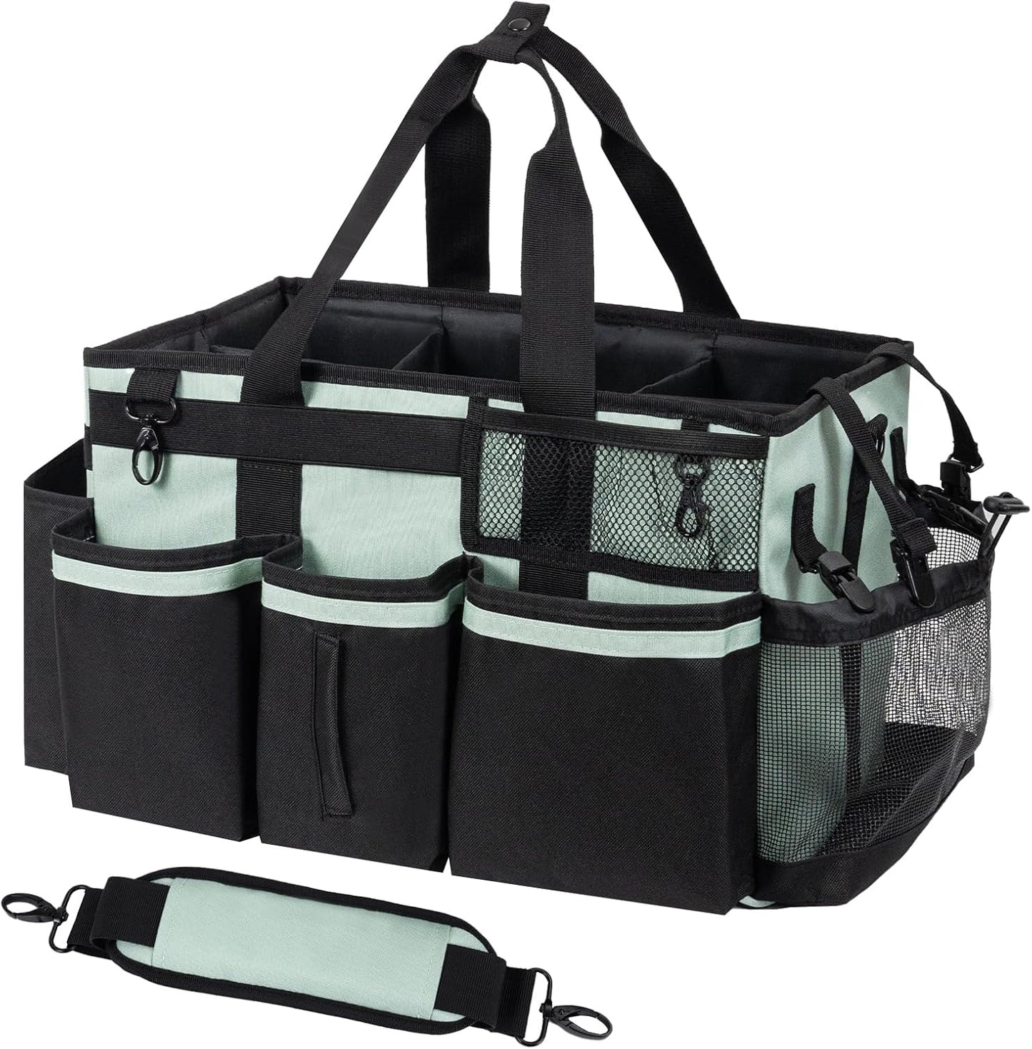 SCAVATA Wearable Cleaning Caddy Organizer with Handle & Shoulder Straps for Housekeepers, Under Sink & Car Cleaning Tool Organizer Bag with 4 Foldable Dividers (Green)