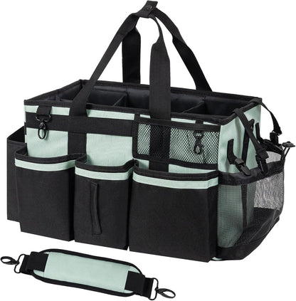 SCAVATA Wearable Cleaning Caddy Organizer with Handle & Shoulder Straps for Housekeepers, Under Sink & Car Cleaning Tool Organizer Bag with 4 Foldable Dividers (Green)