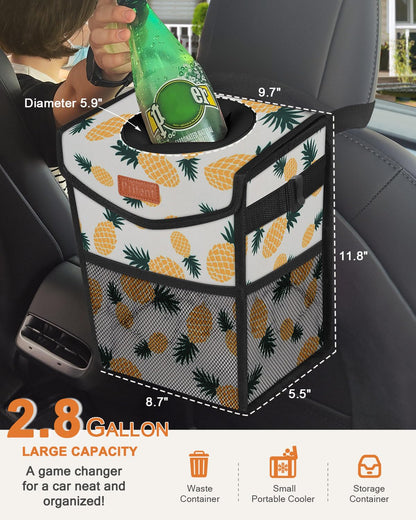 Pritent Car Trash Can with Lid, Cute Leakproof Car Trash Garbage Bag Hanging Vehicle Trash Bin Small Portable Automotive Garbage Cans Organizer for Back/Front Seat/Console(Trapezoid,Black)