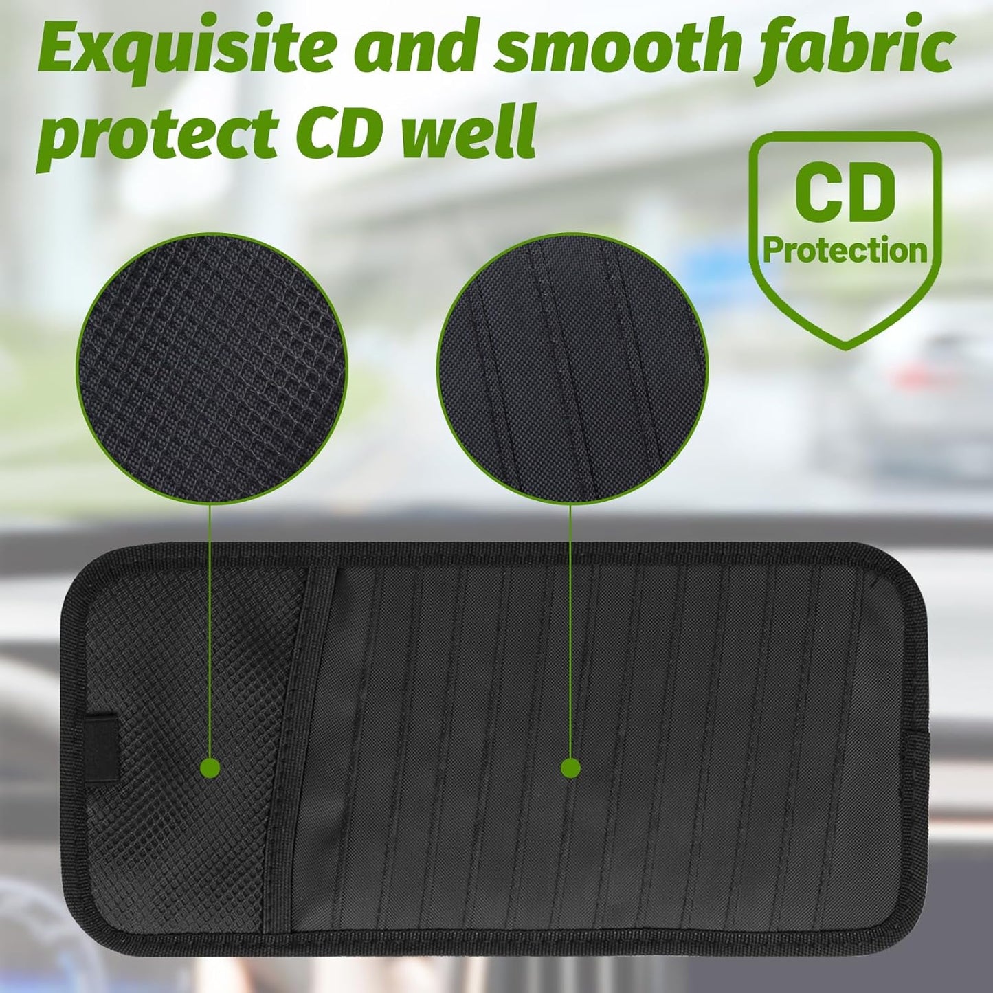 CD Visor Holder for Car, Large Capacity CD & DVD Visor Case, Vehicle Visor Storage Organizer with 12 Disc Sleeves, 1 Mesh Pocket 1 Pen Holder and & Elastic Band (Black)