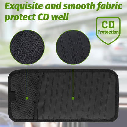 CD Visor Holder for Car, Large Capacity CD & DVD Visor Case, Vehicle Visor Storage Organizer with 12 Disc Sleeves, 1 Mesh Pocket 1 Pen Holder and & Elastic Band (Black)