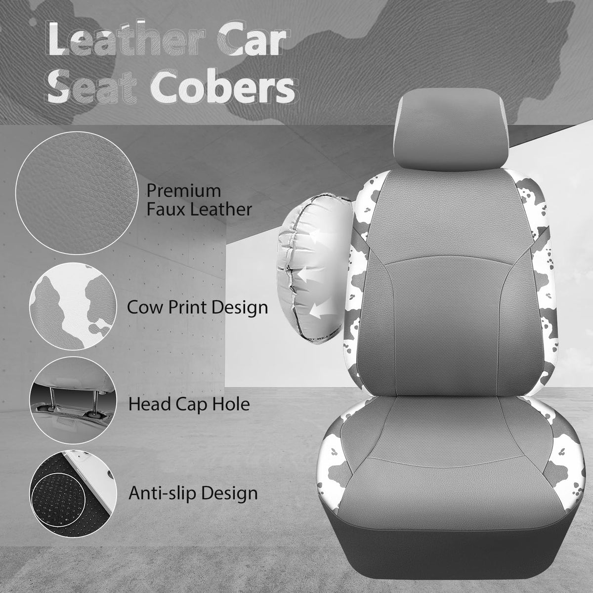 CAR PASS Waterproof Universal Car Floor Mats, Leopard Print Car Mats Fit for SUV,Vans,sedans, Trucks,Set of 4pcs Car Carpet with Driver Heel Pad and Nibs Backing, Leopard Car Accessories Gray Leopard
