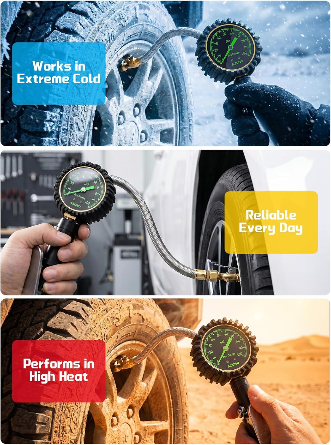 AZUNO Digital Tire Inflator with Pressure Gauge, 200 PSI, Heavy Duty Air Compressor Accessories, with Rubber Hose Lock on Air Chuck and Quick Connect Coupler, Comes with a Portable Carrying Box