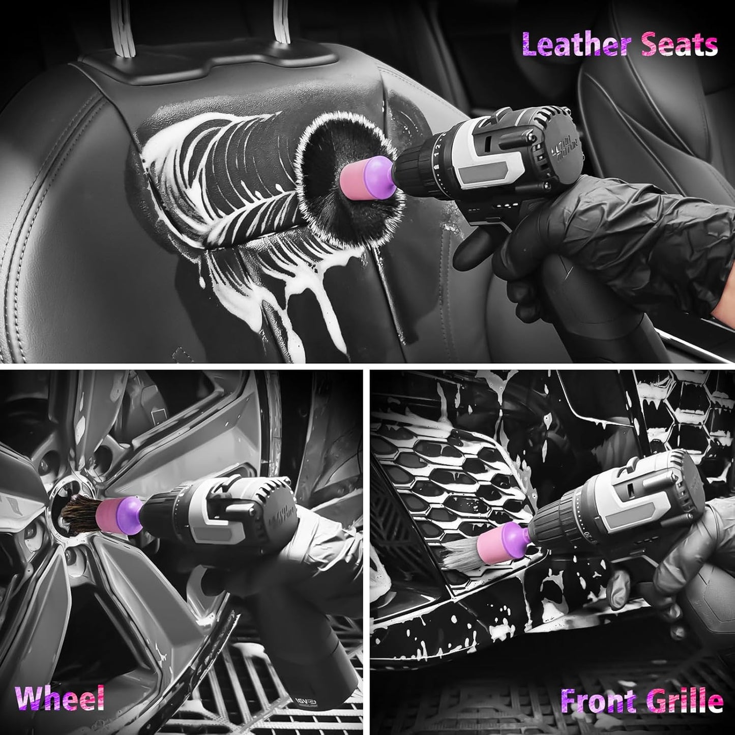 YeewayVeh Car Detailing Brush Set, 3 Pack Ultra Soft Boars Hair Detailing Brushes for Leather Seat Air Vents Engine Bay, Auto Detail Brushes Car Detailing for Interior Exterior, Indigo