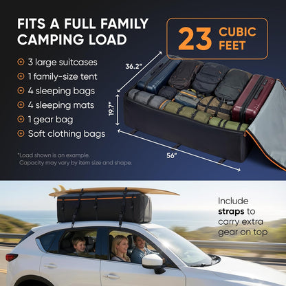 19 Cubic Feet Roof Bag – Safety Tested Heavy-Duty Waterproof Rooftop Cargo Carrier for All Cars & SUVs (with or Without Rack) – Includes Protective Mat & Storage Bag – Military-Grade 840D PVC