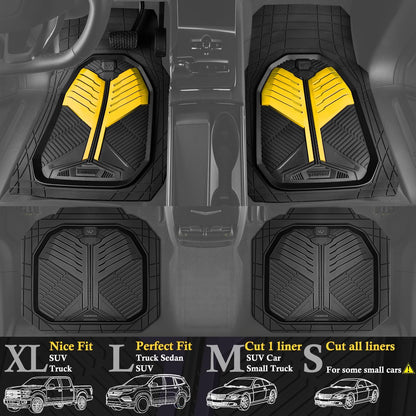 CAR PASS Heavy Duty Rubber Car Mats with Cargo Liner, Deep-Dish Car Floor Mats and Trunk Mat All Weather, Universal Trim-to-Fit for SUVs Trucks Sedans, Waterproof Anti-Slip, Trimmable V12 Black