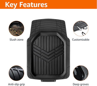 Amazon Basics 4-Piece Heavy Duty Anti-Slip PVC Floor Mats with Cargo Liner, Waterproof Trim To Fit Car Mats, Easy to Clean, Black