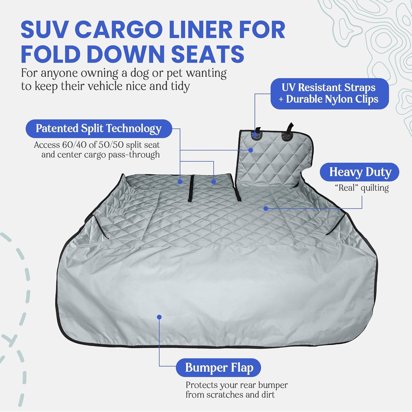 4Knines Split Cargo Liner for SUV – For Dogs & Pets, Heavy-Duty, Waterproof Trunk Mat & Cargo Cover – Fits 60/40 Split Bench & Armrest Pass-Through – Machine Washable, Non-Slip, Durable (Large, Black)