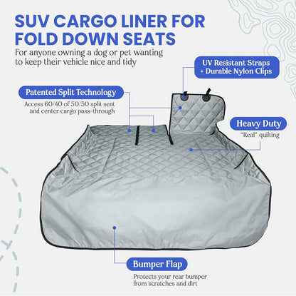 4Knines Split Cargo Liner for SUV – For Dogs & Pets, Heavy-Duty, Waterproof Trunk Mat & Cargo Cover – Fits 60/40 Split Bench & Armrest Pass-Through – Machine Washable, Non-Slip, Durable (Large, Black)